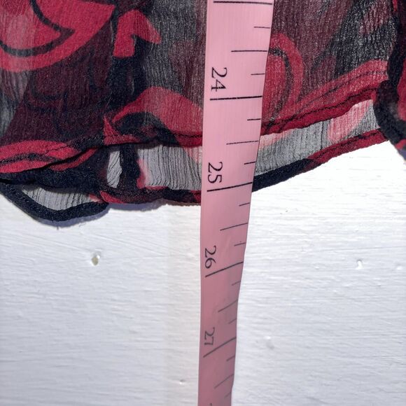 ECI New York Black Red Floral Sheer Silk Sleeveless Blouse Fitted Top Size 8 - Picture 9 of 9